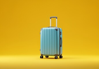 Stylish Blue Suitcase Ready for Adventure Modern Luggage on Yellow Background Represents Travel and Vacations