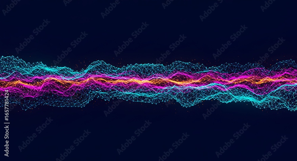 Poster abstract digital sound wave visualization with vibrant colors on dark background