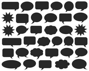 Fototapeta premium Collection of diverse black speech bubbles and thought clouds