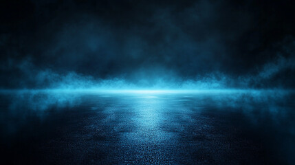 Fototapeta premium Mysterious Foggy Blue Landscape with Dramatic Lighting. Dark Atmospheric Scene