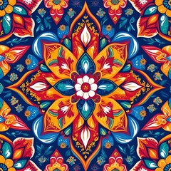 "Bangladeshi folk art vector, nakshi kantha pattern, geometric motif, colorful mandala style, editable EPS"
