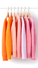 A Sunset Gradient of Cozy Knit Sweaters on a Minimalist Clothing Rack.