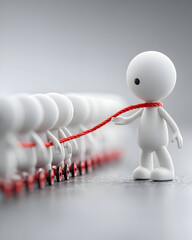 The Weight of Leadership: A Figure Pulls Followers with a Red Rope Around its Neck.