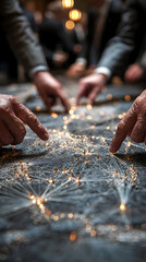 Strategic Minds Converge Tracing Connections on a Luminous Network.