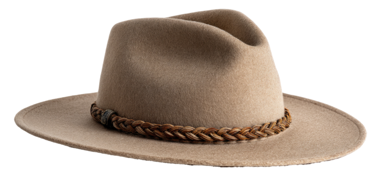 Light beige cowboy hat with brown braided band