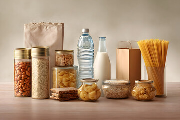 Essential Provisions: A Still Life of Non-Perishable Food for Donation or Storage.