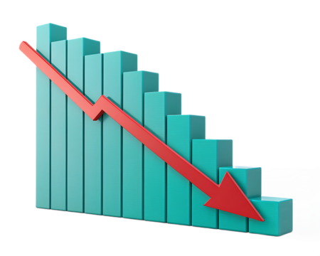 Declining Bar Graph with Downward Trend Arrow Demonstrating Financial Loss Business Downturn and Market Recession Impact Illustration Graphic