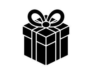 Obraz premium Black and white isometric gift box with ribbon icon