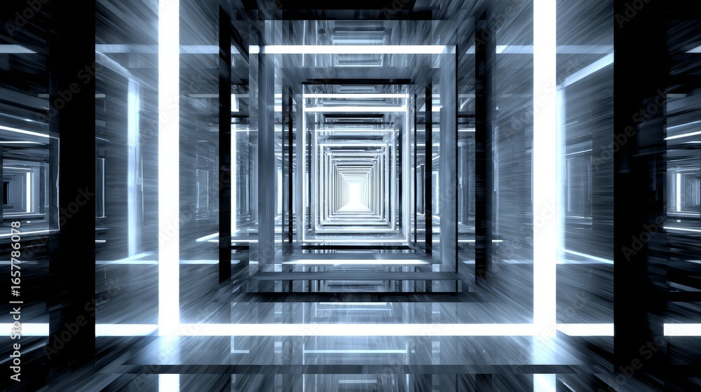 Poster a mesmerizing journey down a seemingly endless long dark and mysterious concrete tunnel with a brigh