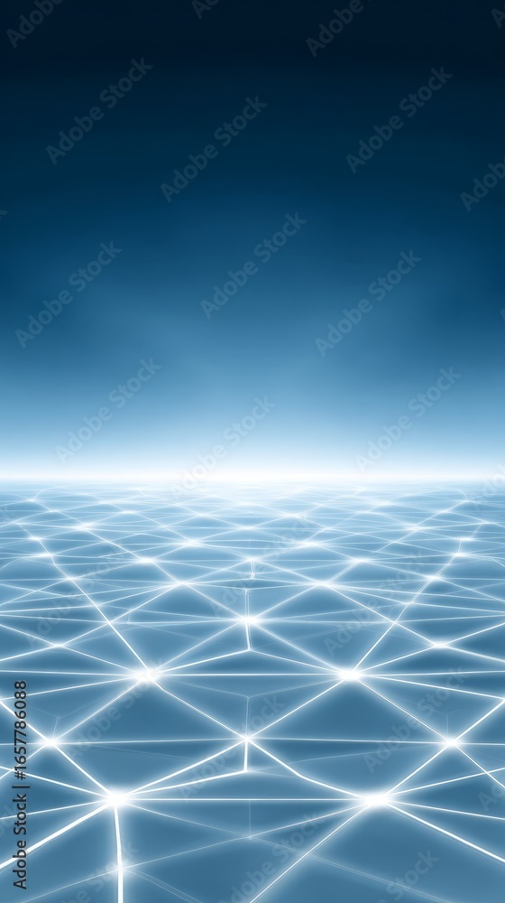 Poster an ethereal abstract digital creation featuring a deep blue background interwoven with glowing lines