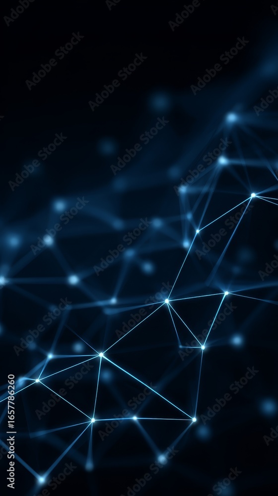 Poster abstract digital network visualization of interconnected nodes and glowing communication lines on a 