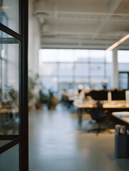 Sharp Glass Partition Framing a Bright Defocused Modern Office.