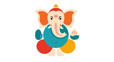 Simple Flat Design of Ganesha Illustration For Hindu Celebration Icon