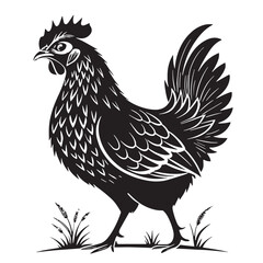 black roast chicken Silhouette Vector, High Quality Illustration on White Background