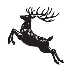 black Reindeer in jump pose Silhouette Vector, High Quality Illustration on White Background