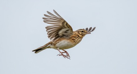 Fototapeta premium A skylark in flight against a pale sky