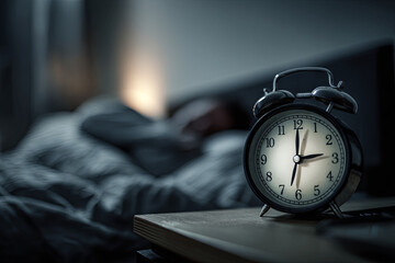 Vintage alarm clock displaying 2:55 am near sleeping individual, highlighting nighttime restlessness and sleep challenges