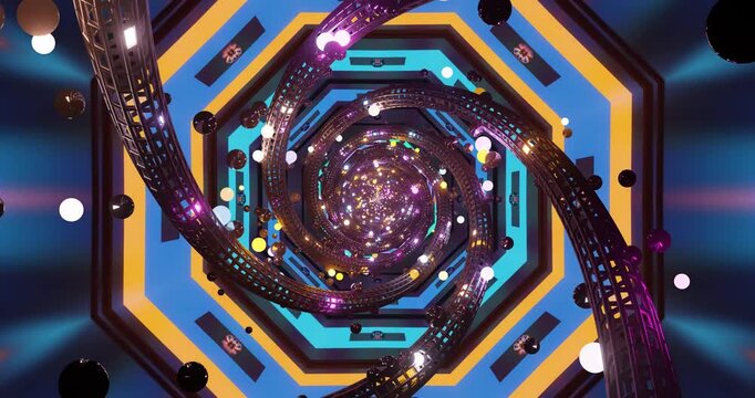 Colorful swirling patterns create a mesmerizing visual effect as they seamlessly loop in an abstract design. The energetic movement enhances a captivating digital atmosphere, perfect for displays.