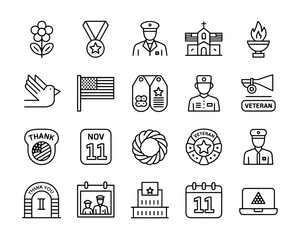 Veterans day icons representing service honor and remembrance