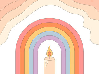 Pastel Rainbow and Candle Light Illustration Spiritual Serenity and Warmth Hope and Comfort Gentle Tones Art Print for Peaceful Meditation