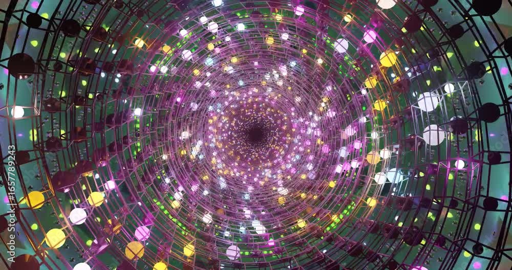 Poster swirling lights in vibrant hues create a captivating tunnel effect, drawing viewers into an immersiv