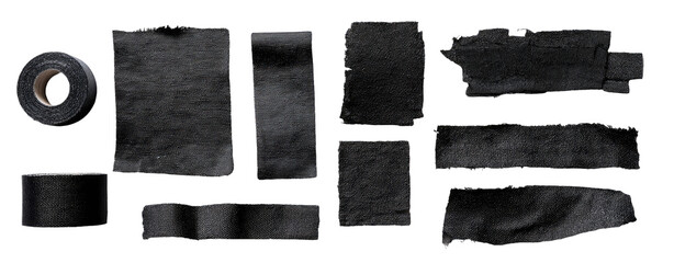 Dark, textured rectangular and rolled strips