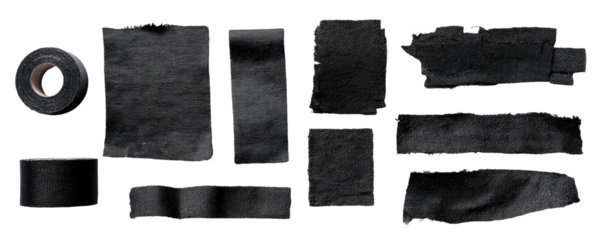 Dark, textured rectangular and rolled strips