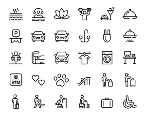 Collection of hotel and travel service icons in a clean modern style