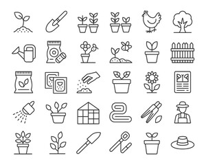 Gardening and farming icons representing growth and cultivation