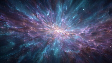 Obraz premium Stunning cosmic explosion in deep space with vibrant blue and purple nebula clouds and glowing stars｜space, galaxy, explosion, nebula, stars, universe