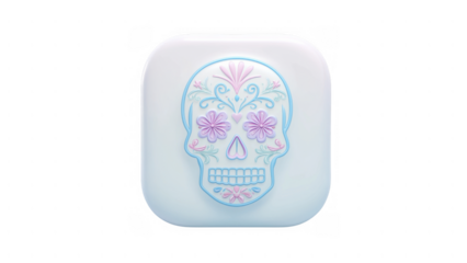 Flowered skull for Dia de los Muertos, created with AI, PNG