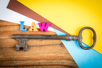 Key to understanding justice and law concept with colorful background