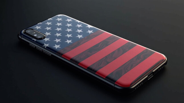 American flag design phone case featuring stars and stripes, a patriotic accessory for mobile devices, blending style and protection with a modern, trendy graphic isolated on dark background