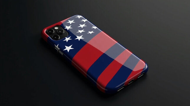 Stylish american flag phone case with stars and stripes design, a patriotic accessory for mobile devices, blending style and protection with a modern, trendy graphic isolated on dark background - Powered by Adobe