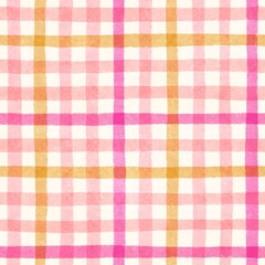 Seamless gingham plaid check pattern in multiple color variations including red, green, orange, pink, and yellow. A classic woven fabric style that brings a timeless and cheerful look to textiles, fas