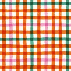 Seamless gingham plaid check pattern in multiple color variations including red, green, orange, pink, and yellow. A classic woven fabric style that brings a timeless and cheerful look to textiles, fas