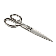 Shiny silver scissors with ergonomic handles, perfect for tailoring, crafting, and professional use.