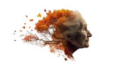 Linking aging, nature, and Alzheimer's, created with AI, PNG