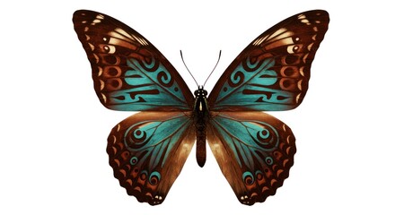Fototapeta premium A topdown view of a blue and brown butterfly with intricate wing patterns