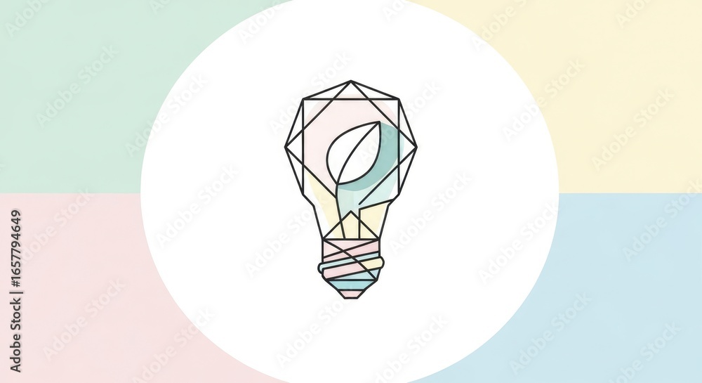 Aufkleber lightbulb design with geometric framework and pastel colors