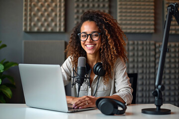 Smiling Media Producer Working in a Home Studio