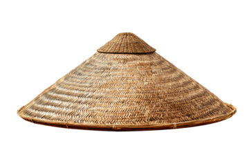A conical straw hat, woven tightly