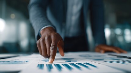 Business professional explaining investment report data