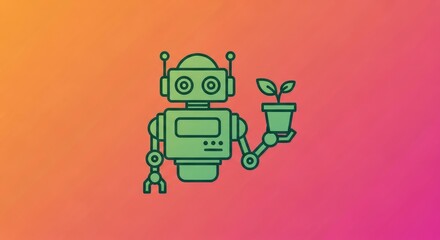 Fototapeta premium Robot with plant gradient background