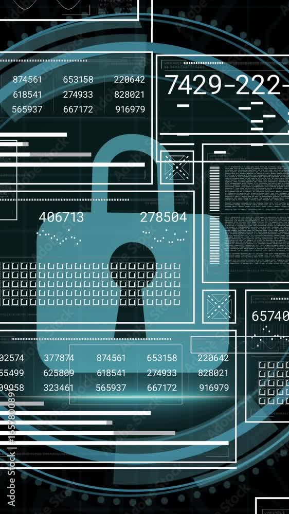 Poster animation of digital interface with data processing over black background