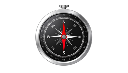 Vector illustration of a dark-colored compass icon, isolated on a transparent background. Provided as a PNG file.
