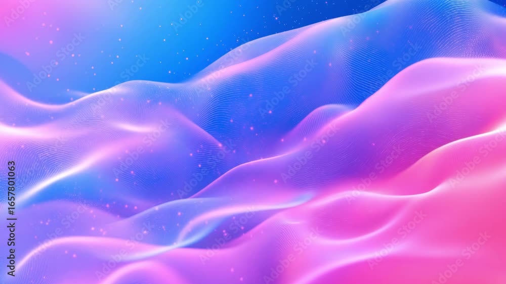 Poster swirling waves of blue and pink colors set in a tranquil space, create a mesmerizing visual experien