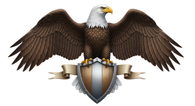 Isolated Eagle with Shield - Powered by Adobe
