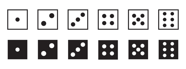 Dice set vector icon. Game dice. Six faces of cube isolated on white background. Illustration for game design.