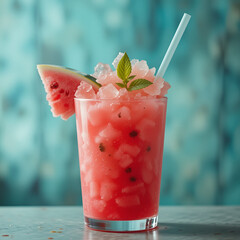 A refreshing concoction of watermelon, blended to a smooth, icy slushie or a delicate granita, offering a cool and sweet escape on a sweltering day.